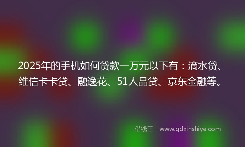 2025年的手机如何贷款一万元以下有：滴水贷、维信卡卡贷、融逸花、51人品贷、京东金融等。