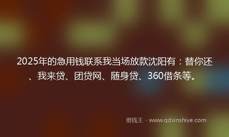 2025年的急用钱联系我当场放款沈阳有：替你还、我来贷、团贷网、随身贷、360借条等。