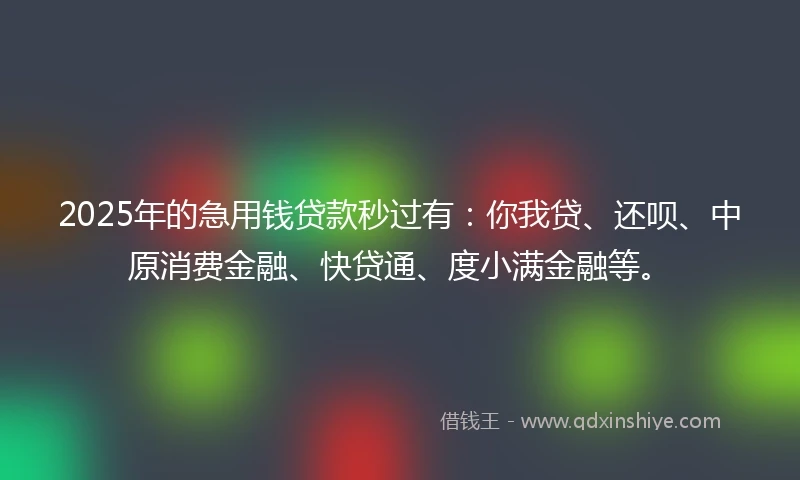 2025年的急用钱贷款秒过有：你我贷、还呗、中原消费金融、快贷通、度小满金融等。