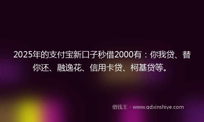 2025年的支付宝新口子秒借2000有：你我贷、替你还、融逸花、信用卡贷、柯基贷等。