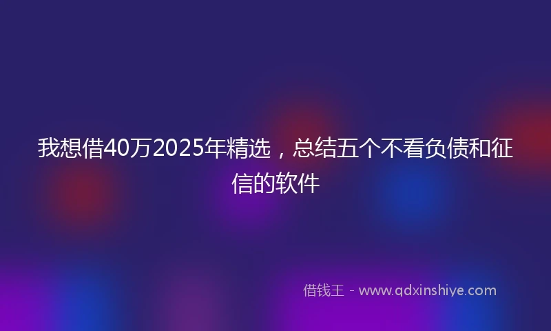 我想借40万2025年精选，总结五个不看负债和征信的软件