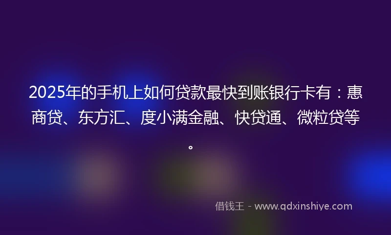 2025年的手机上如何贷款最快到账银行卡有：惠商贷、东方汇、度小满金融、快贷通、微粒贷等。