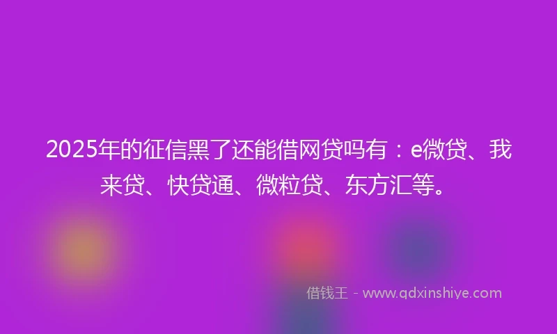 2025年的征信黑了还能借网贷吗有：e微贷、我来贷、快贷通、微粒贷、东方汇等。