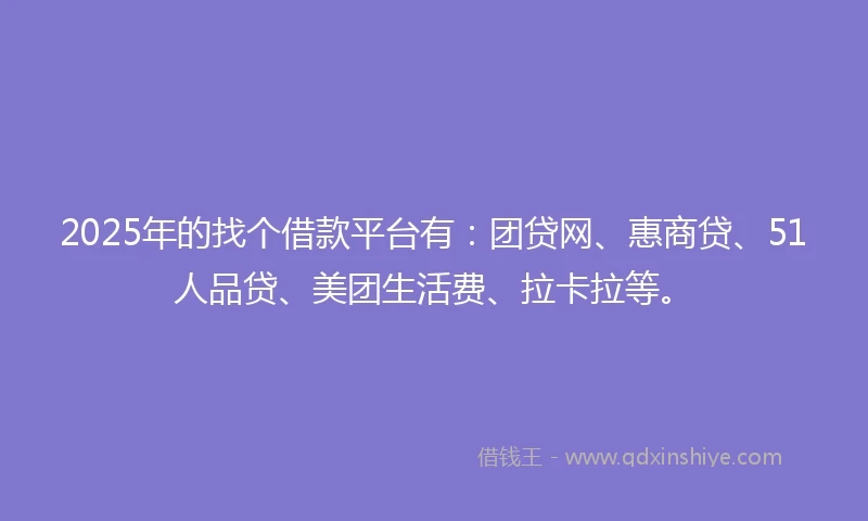 2025年的找个借款平台有：团贷网、惠商贷、51人品贷、美团生活费、拉卡拉等。