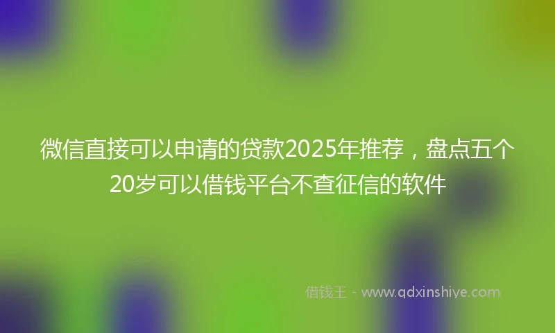 微信直接可以申请的贷款2025年推荐，盘点五个20岁可以借钱平台不查征信的软件