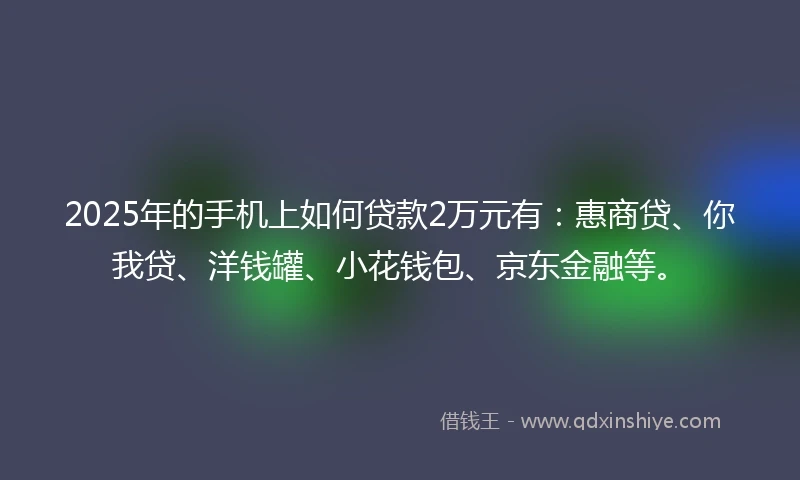 2025年的手机上如何贷款2万元有：惠商贷、你我贷、洋钱罐、小花钱包、京东金融等。
