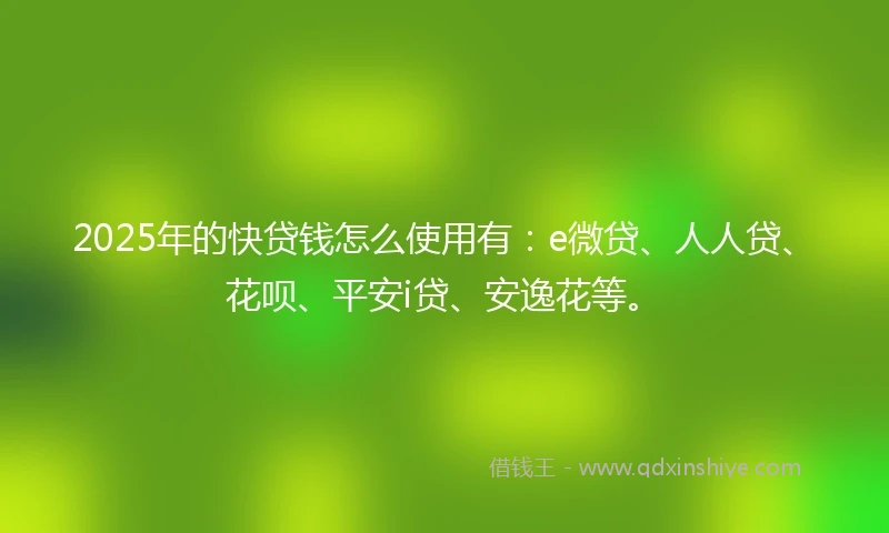 2025年的快贷钱怎么使用有：e微贷、人人贷、花呗、平安i贷、安逸花等。