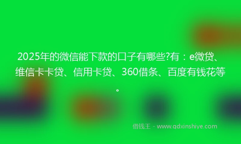 2025年的微信能下款的口子有哪些?有：e微贷、维信卡卡贷、信用卡贷、360借条、百度有钱花等。