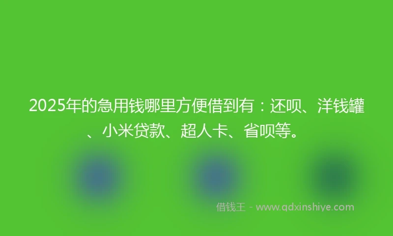 2025年的急用钱哪里方便借到有：还呗、洋钱罐、小米贷款、超人卡、省呗等。