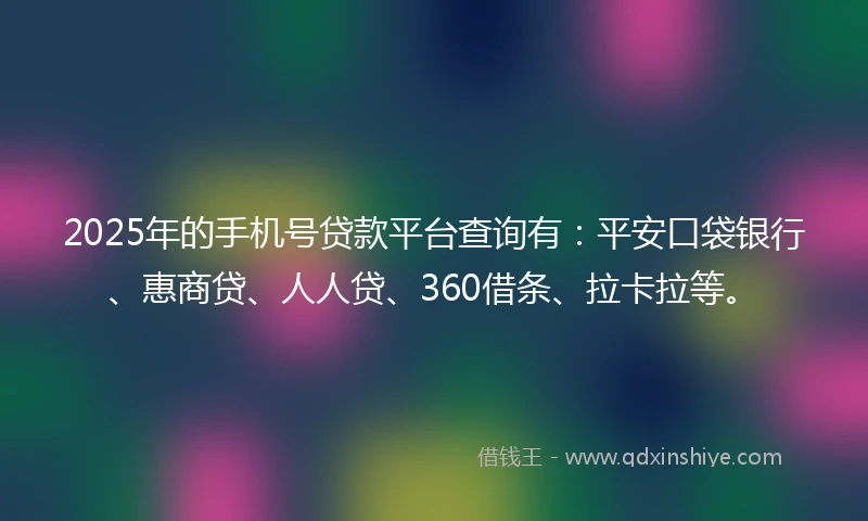 2025年的手机号贷款平台查询有：平安口袋银行、惠商贷、人人贷、360借条、拉卡拉等。