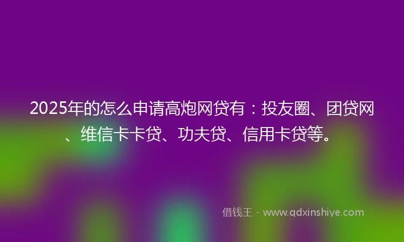 2025年的怎么申请高炮网贷有：投友圈、团贷网、维信卡卡贷、功夫贷、信用卡贷等。