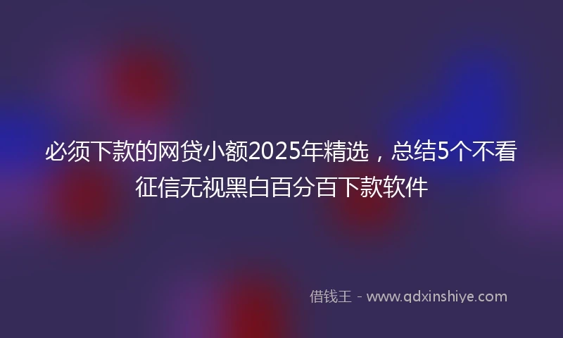 必须下款的网贷小额2025年精选，总结5个不看征信无视黑白百分百下款软件