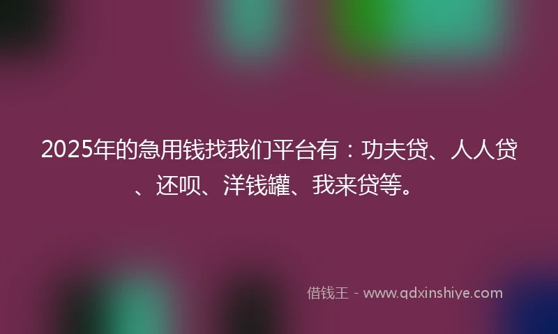 2025年的急用钱找我们平台有：功夫贷、人人贷、还呗、洋钱罐、我来贷等。