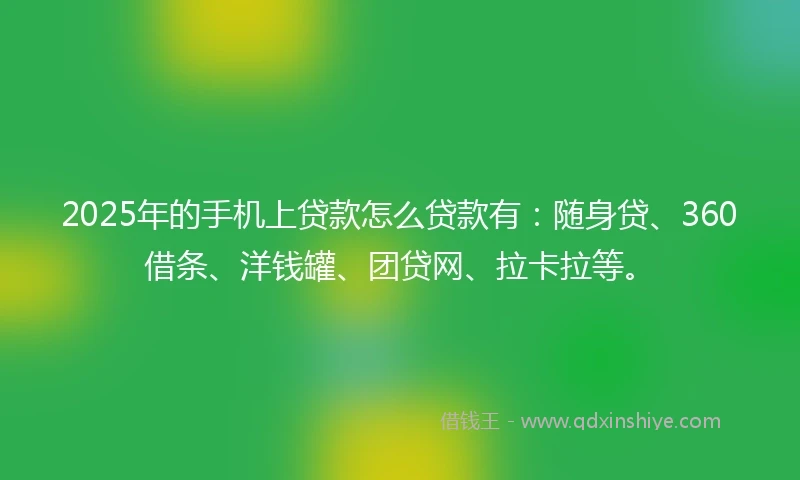 2025年的手机上贷款怎么贷款有：随身贷、360借条、洋钱罐、团贷网、拉卡拉等。