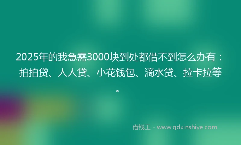 2025年的我急需3000块到处都借不到怎么办有：拍拍贷、人人贷、小花钱包、滴水贷、拉卡拉等。