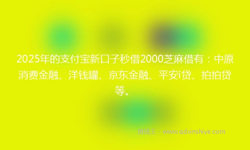 2025年的支付宝新口子秒借2000芝麻借有：中原消费金融、洋钱罐、京东金融、平安i贷、拍拍贷等。