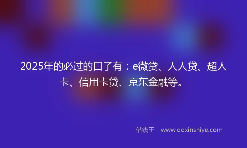 2025年的必过的口子有：e微贷、人人贷、超人卡、信用卡贷、京东金融等。
