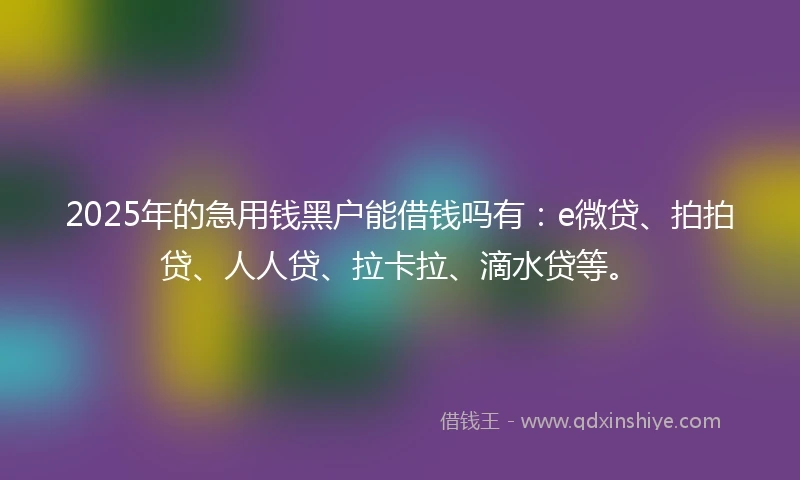 2025年的急用钱黑户能借钱吗有：e微贷、拍拍贷、人人贷、拉卡拉、滴水贷等。