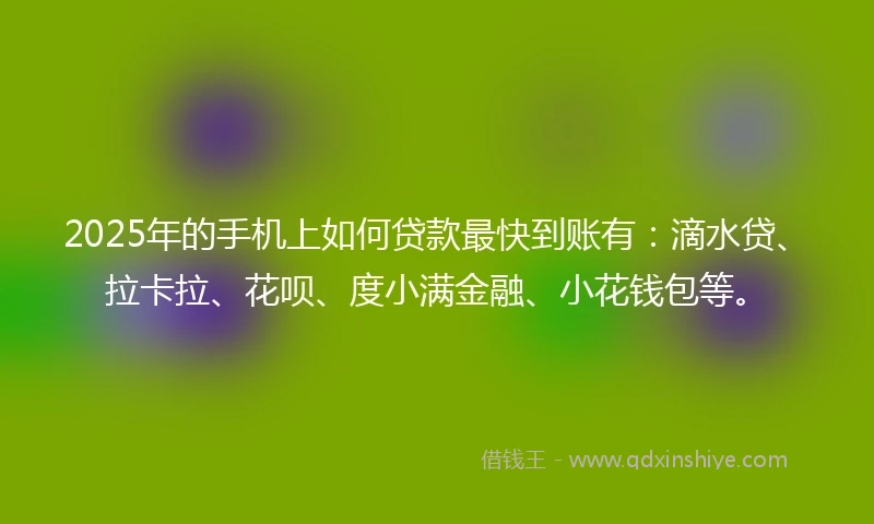 2025年的手机上如何贷款最快到账有：滴水贷、拉卡拉、花呗、度小满金融、小花钱包等。