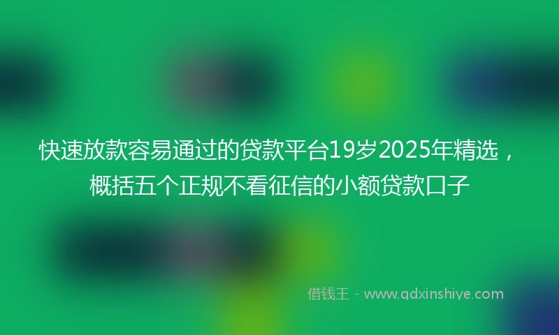 快速放款容易通过的贷款平台19岁2025年精选，概括五个正规不看征信的小额贷款口子