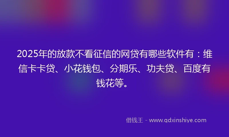 2025年的放款不看征信的网贷有哪些软件有:维信卡卡贷、小花钱包、分期乐、功夫贷、百度有钱花等。