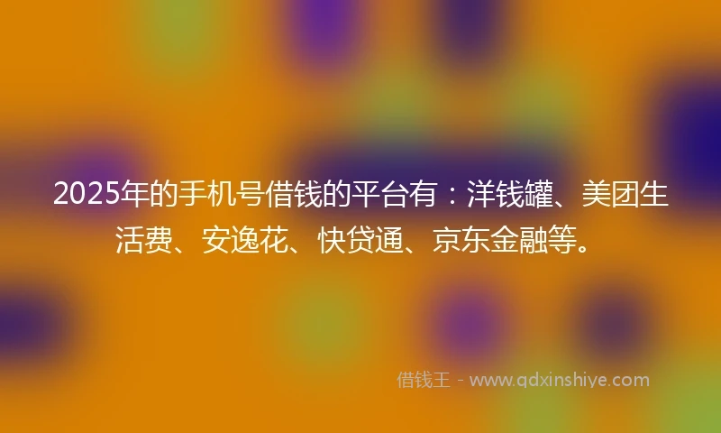 2025年的手机号借钱的平台有：洋钱罐、美团生活费、安逸花、快贷通、京东金融等。