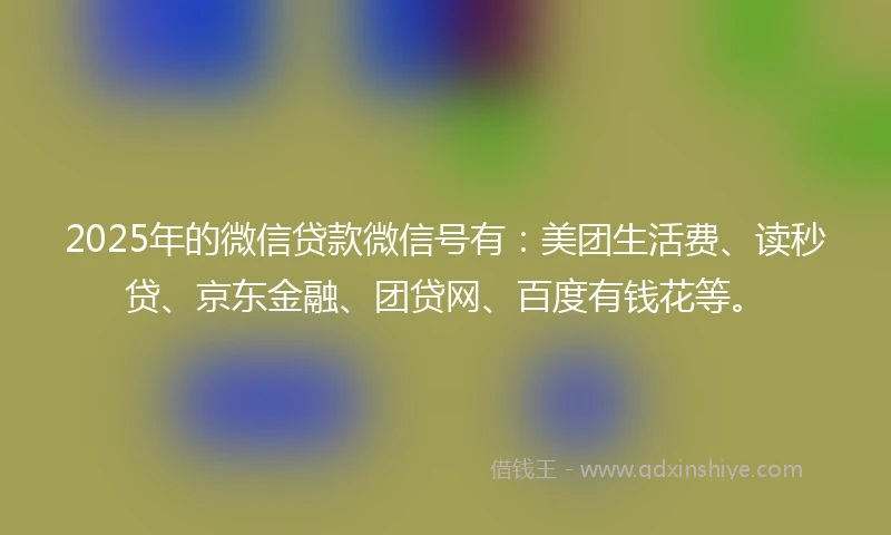 2025年的微信贷款微信号有：美团生活费、读秒贷、京东金融、团贷网、百度有钱花等。