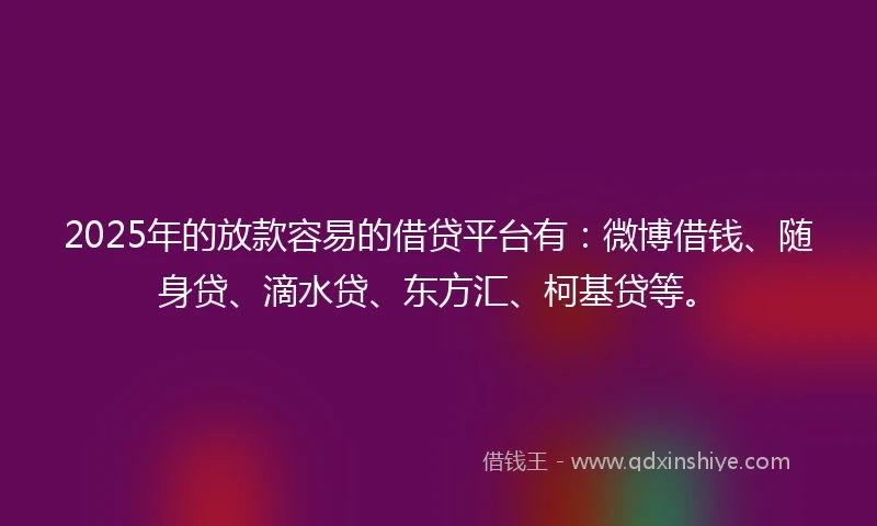 2025年的放款容易的借贷平台有：微博借钱、随身贷、滴水贷、东方汇、柯基贷等。