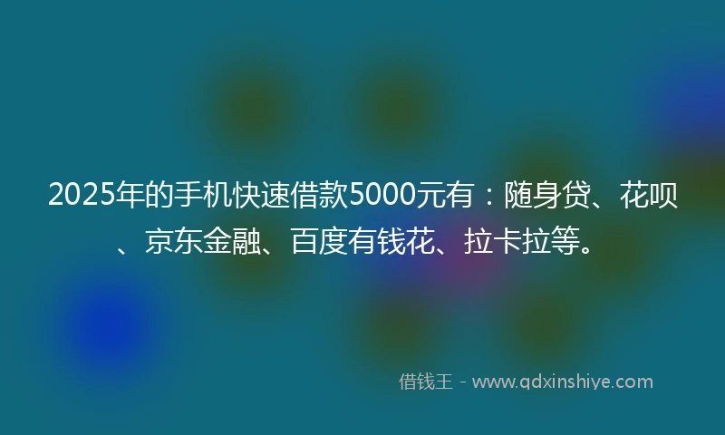 2025年的手机快速借款5000元有：随身贷、花呗、京东金融、百度有钱花、拉卡拉等。