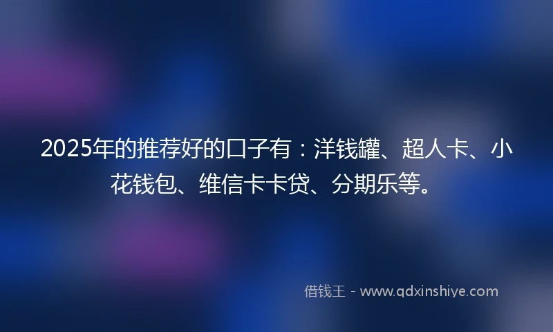 2025年的推荐好的口子有：洋钱罐、超人卡、小花钱包、维信卡卡贷、分期乐等。