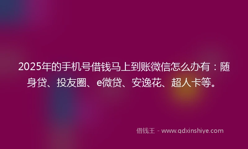 2025年的手机号借钱马上到账微信怎么办有：随身贷、投友圈、e微贷、安逸花、超人卡等。