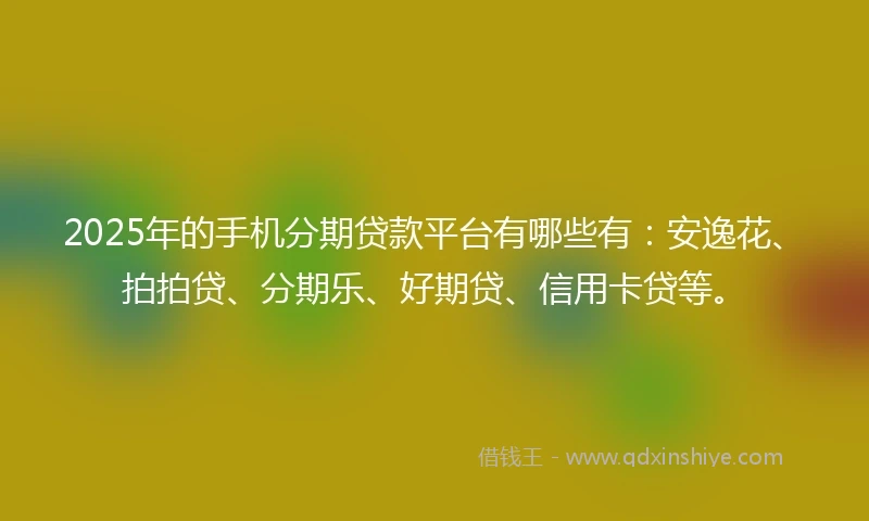 2025年的手机分期贷款平台有哪些有：安逸花、拍拍贷、分期乐、好期贷、信用卡贷等。