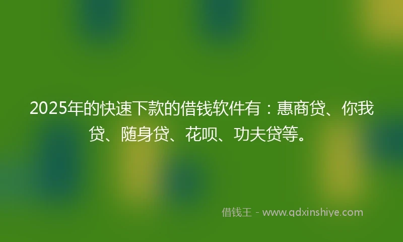 2025年的快速下款的借钱软件有：惠商贷、你我贷、随身贷、花呗、功夫贷等。