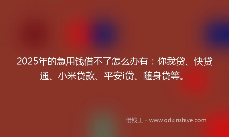 2025年的急用钱借不了怎么办有：你我贷、快贷通、小米贷款、平安i贷、随身贷等。