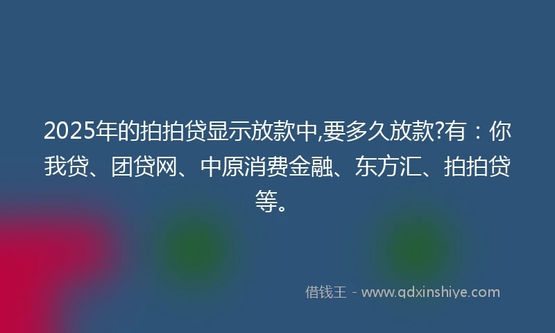 2025年的拍拍贷显示放款中,要多久放款?有：你我贷、团贷网、中原消费金融、东方汇、拍拍贷等。