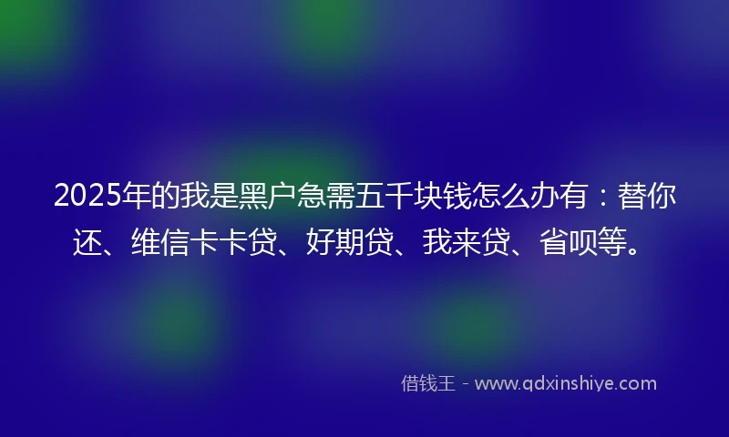 2025年的我是黑户急需五千块钱怎么办有：替你还、维信卡卡贷、好期贷、我来贷、省呗等。