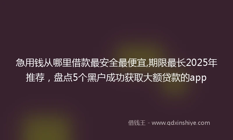 急用钱从哪里借款最安全最便宜,期限最长2025年推荐,盘点5个黑户成功获取大额贷款的app