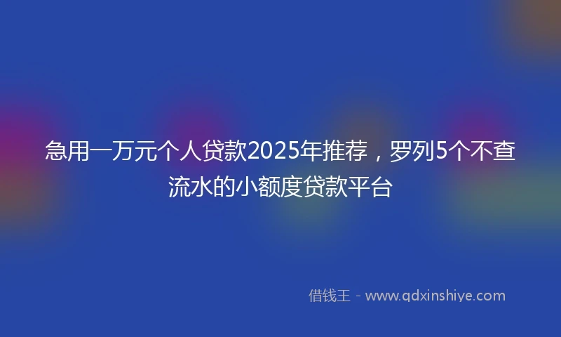 急用一万元个人贷款2025年推荐，罗列5个不查流水的小额度贷款平台