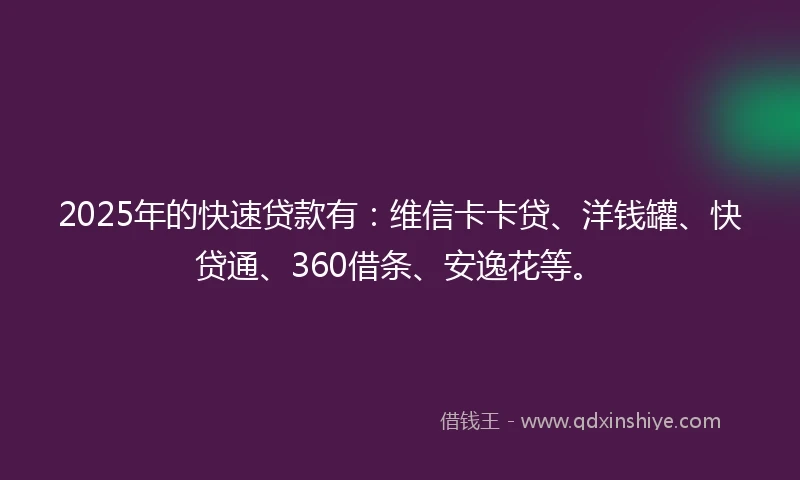 2025年的快速贷款有：维信卡卡贷、洋钱罐、快贷通、360借条、安逸花等。
