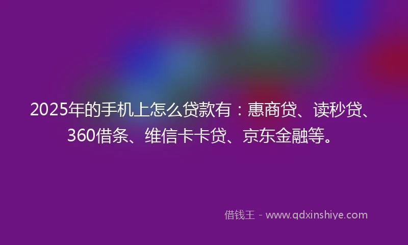 2025年的手机上怎么贷款有：惠商贷、读秒贷、360借条、维信卡卡贷、京东金融等。