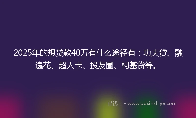 2025年的想贷款40万有什么途径有：功夫贷、融逸花、超人卡、投友圈、柯基贷等。