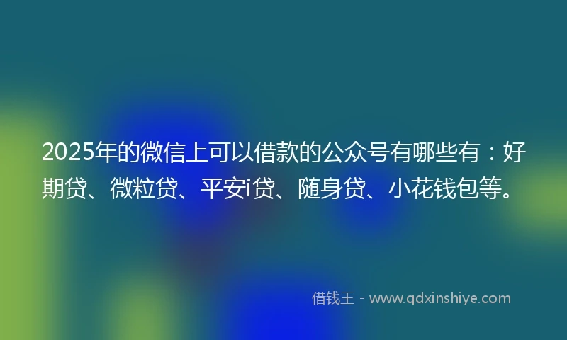 2025年的微信上可以借款的公众号有哪些有：好期贷、微粒贷、平安i贷、随身贷、小花钱包等。