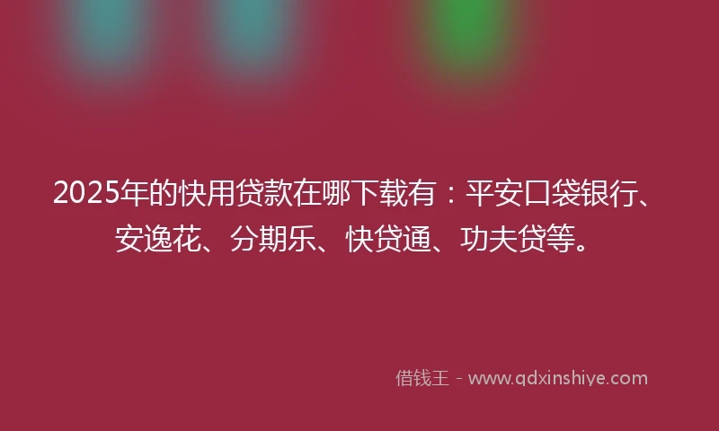 2025年的快用贷款在哪下载有：平安口袋银行、安逸花、分期乐、快贷通、功夫贷等。