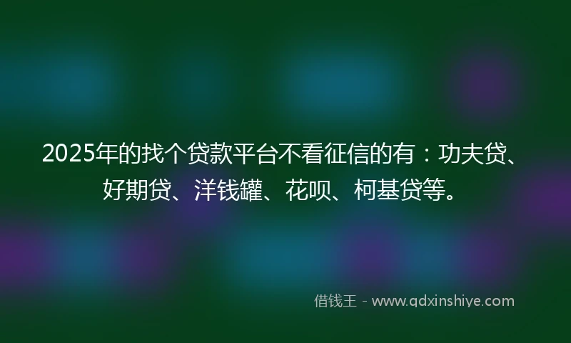 2025年的找个贷款平台不看征信的有：功夫贷、好期贷、洋钱罐、花呗、柯基贷等。