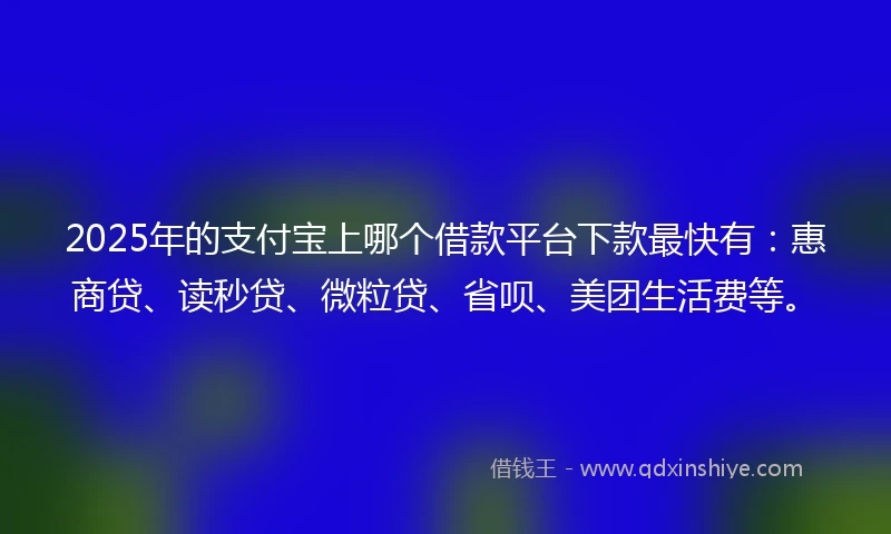 2025年的支付宝上哪个借款平台下款最快有：惠商贷、读秒贷、微粒贷、省呗、美团生活费等。