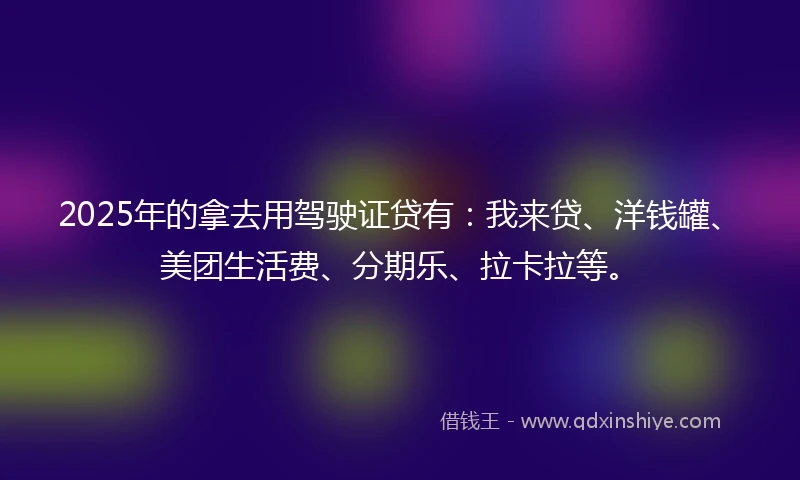 2025年的拿去用驾驶证贷有：我来贷、洋钱罐、美团生活费、分期乐、拉卡拉等。