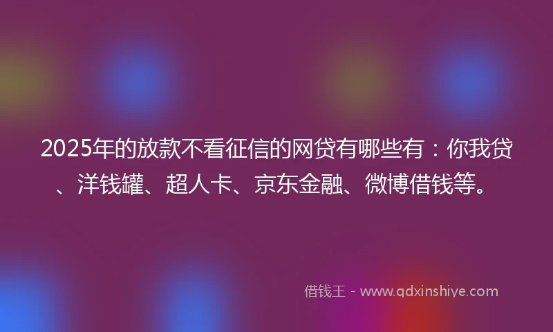 2025年的放款不看征信的网贷有哪些有：你我贷、洋钱罐、超人卡、京东金融、微博借钱等。