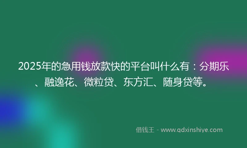 2025年的急用钱放款快的平台叫什么有：分期乐、融逸花、微粒贷、东方汇、随身贷等。