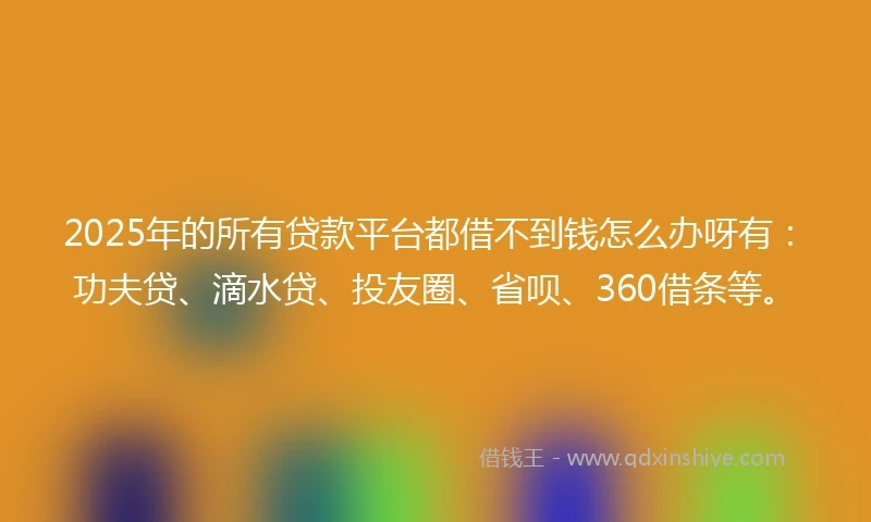 2025年的所有贷款平台都借不到钱怎么办呀有：功夫贷、滴水贷、投友圈、省呗、360借条等。