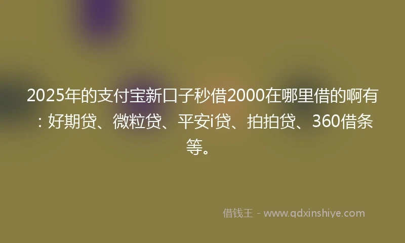 2025年的支付宝新口子秒借2000在哪里借的啊有：好期贷、微粒贷、平安i贷、拍拍贷、360借条等。